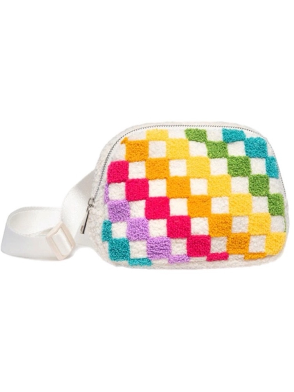 🔵 White Rainbow Check Terry Crossbody Belt Bag NWT men’s Womens